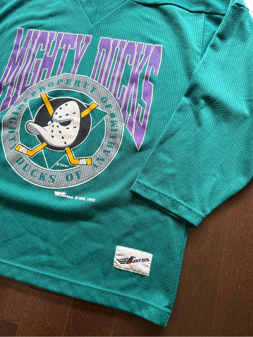 Vintage Mighty Ducks of Anaheim 1993 Disney Ravens Mesh NHL Hockey Jersey L/XL - Picture 2 of 4